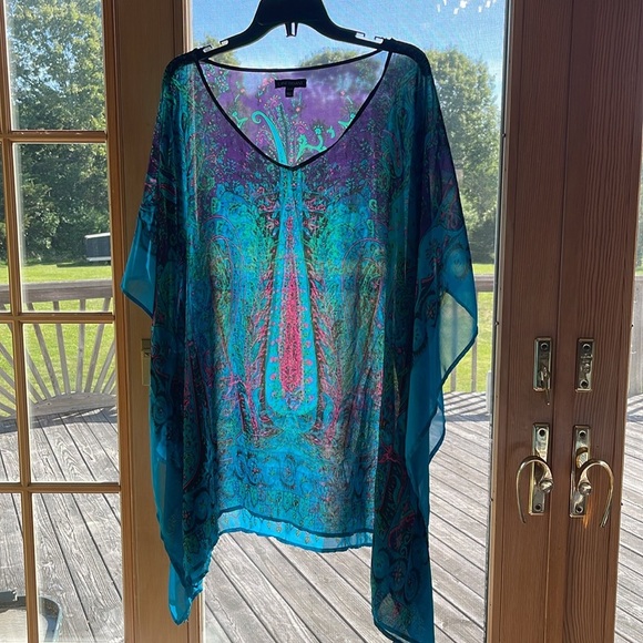 Lane Bryant - sheer scarf cover-up top - blue, pink, green & black - 26/28 - Picture 3 of 8